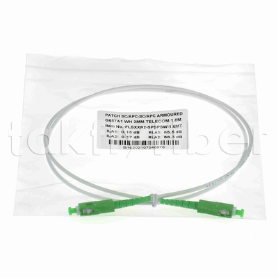 EN50575 CPR Certificado SC APC Fibra Óptica Patchcord Blindado Fibra Óptica Patch Leads Simplex 3.0mm LSZH Casaco Branco