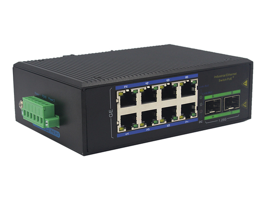 Switch Gigabit POE Industrial de 8 Portas com 2 Slots SFP Montagem em Trilho DIN