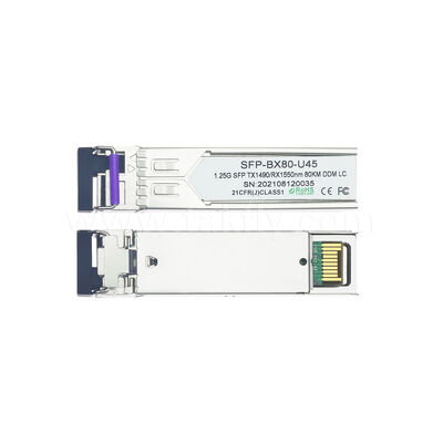 SFP 1.25gbps 80km LC Reach Tx1490nm/Rx1550nm Transceptor óptico bidirecional para Data Center FTTX