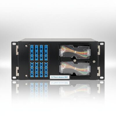 ODF de montagem em rack de acesso frontal 1U com 2 bandejas de emenda e capacidade de 12 a 48 núcleos