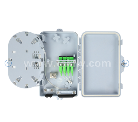 Caixa de terminação de fibra óptica FTKS-1805-04A, 4 SC/APC SM SX Adaptador, Pigtail instalado, FTTH FTTx Splicing Distribution Splitting Storage Cable Management Enclosure