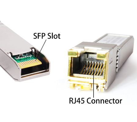 Transceptor SFP de cobre 1000BASE-T com velocidade de 1,25 Gbps, alcance de 100 m e baixo EMI