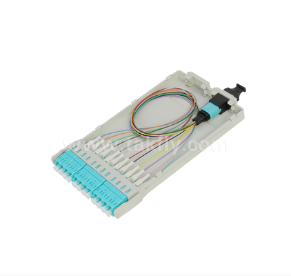 MPO/MTP para LC módulo de cassete pré-terminado ∙ 12 núcleos, painel frontal duplex LC, adaptador traseiro MPO, plug-and-play para cablagem de data center de alta densidade