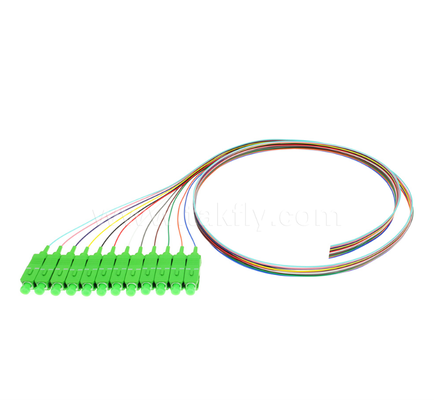 Conjunto de tranças de fibra óptica de 12 cores SC/APC – codificado por cores para fácil identificação, conectorizado em uma extremidade, fibra nua em uma extremidade, para caixas de terminação, emendas e conexão de equipamentos