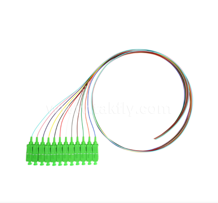 Conjunto de tranças de fibra óptica de 12 cores SC/APC – codificado por cores para fácil identificação, conectorizado em uma extremidade, fibra nua em uma extremidade, para caixas de terminação, emendas e conexão de equipamentos