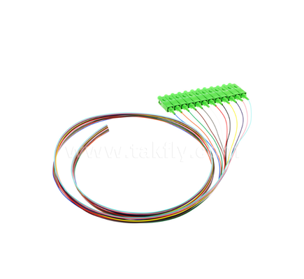 Conjunto de tranças de fibra óptica de 12 cores SC/APC – codificado por cores para fácil identificação, conectorizado em uma extremidade, fibra nua em uma extremidade, para caixas de terminação, emendas e conexão de equipamentos