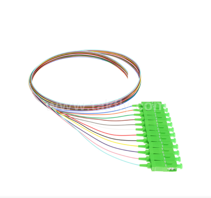 Conjunto de tranças de fibra óptica de 12 cores SC/APC – codificado por cores para fácil identificação, conectorizado em uma extremidade, fibra nua em uma extremidade, para caixas de terminação, emendas e conexão de equipamentos