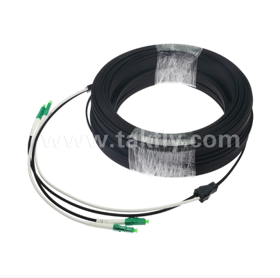 Cabo de Rede LC/APC Flat Drop - 2 Fibras Duplex, Pré-Conectorizado, Anti-Vibração, Classificação Interna para Implantação Rápida de FTTH.