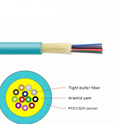 Cabo de distribuição interno da fibra do núcleo do cabo ótico 24 de OM3 Aqua Jacket Tight Buffer Fiber