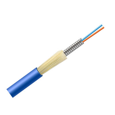 Casaco azul blindado de fibra ótica do PVC da manutenção programada G657A1 do cabo do cabo OFC do núcleo interno do metal 2