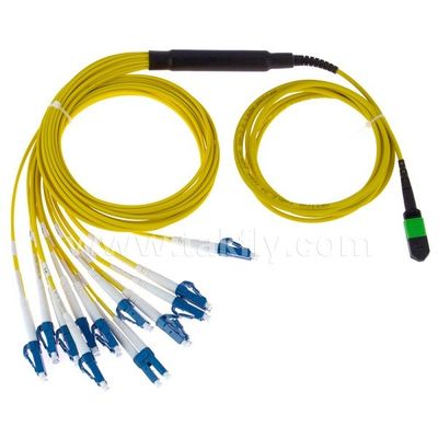 12 ligação em ponte da fibra ótica MPO/MTP da fuga da manutenção programada 3.0mm de MPO/MTP-LC/APC com revestimento amarelo