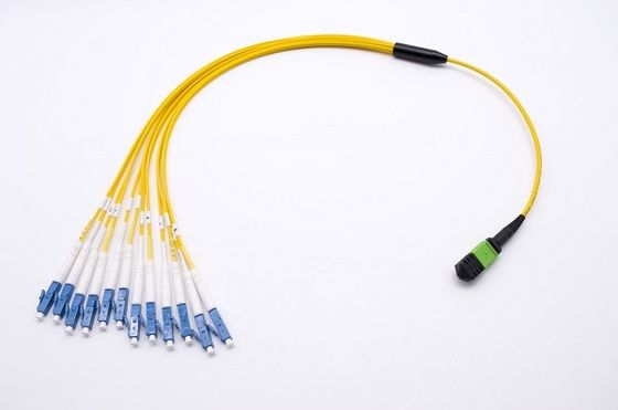 12 ligação em ponte da fibra ótica MPO/MTP da fuga da manutenção programada 3.0mm de MPO/MTP-LC/APC com revestimento amarelo