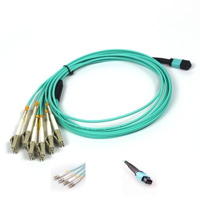 cabo de fibra ótica MTP Jumper Aqua Jacket In Data Center do Fanout MPO de 12F LC milímetro