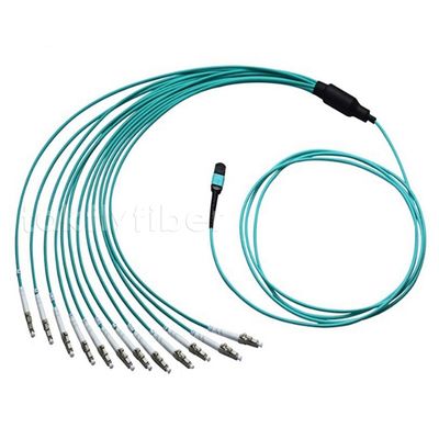 MPO LC Duplex Breakout Cable OM4 12 Fibras 50/125um Fiber Optic Patch Cable para Data Centers de Alta Densidade