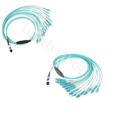 Cabo de remendo de fibra óptica MPO MTP de 24 núcleos 12LC DX OM3 Fanout Patch Cord para LANs e WANs