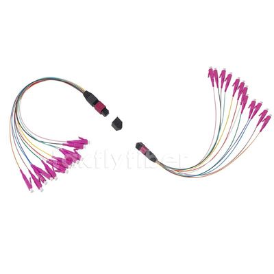A fêmea à fibra ótica MPO do LC remenda núcleos da violeta 12/24 do cabo OM4