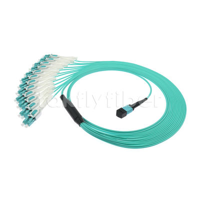 Cabo de remendo de fibra óptica MPO MTP de 24 núcleos 12LC DX OM3 Fanout Patch Cord para LANs e WANs