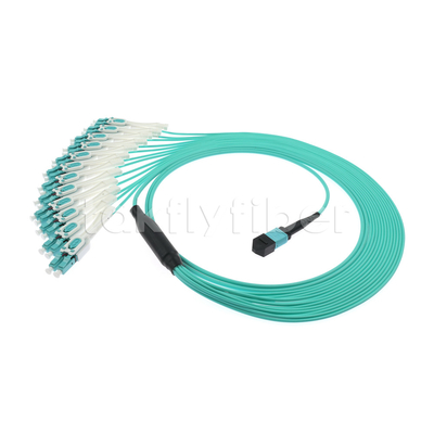 Cabo MPO MTP de fibra óptica de 24 núcleos a 12LC DX Om3 Fanout Patch Cord para LANs e WANs