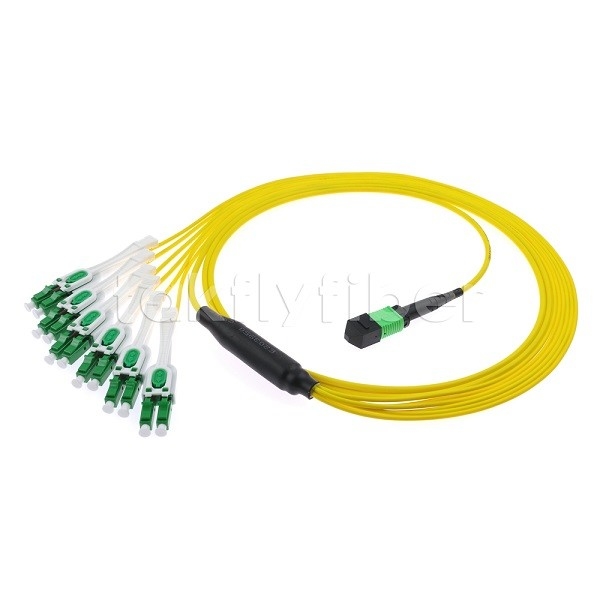 12F MPO-6x LC APC DX Uniboot SM Fibra Ótica Cordão Patch com Manga de Níquel 3,0 mm de Diâmetro