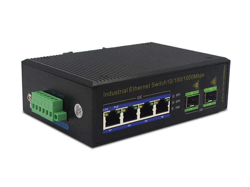 Switch Ethernet POE Industrial 4 Portas Gigabit 2 SFP DIN-Rail