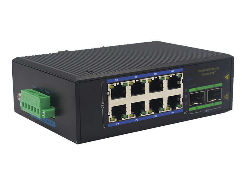 Switch Gigabit POE Industrial de 8 Portas com 2 Slots SFP Montagem em Trilho DIN