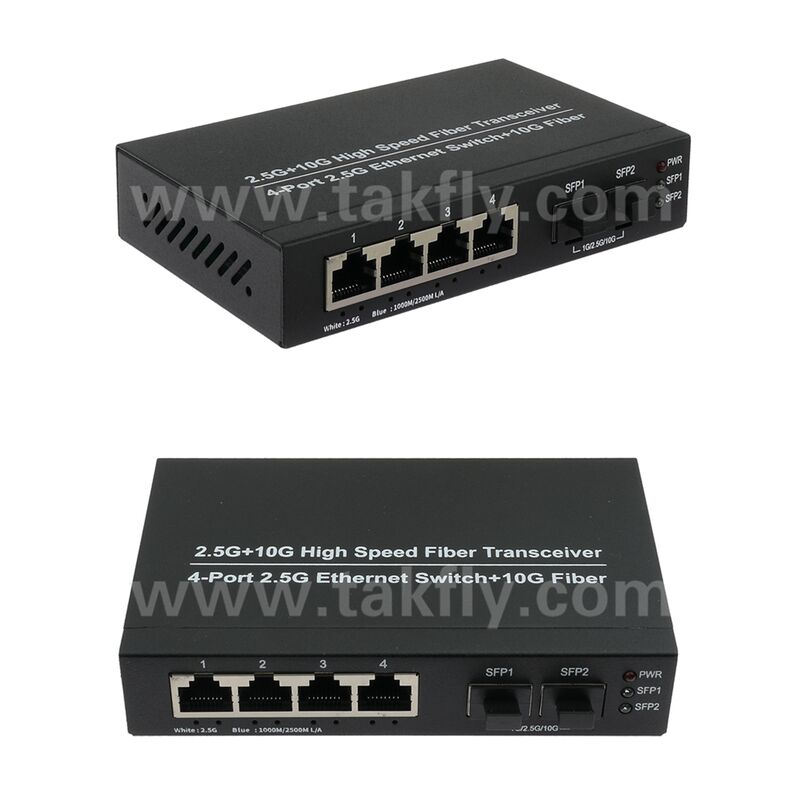 Switch Ethernet de Fibra 2.5G 2 Portas e Cobre 4 Portas com Uplink 10G e Gabinete Metálico Sem Ventoinha para Expansão de Rede de Alta Velocidade