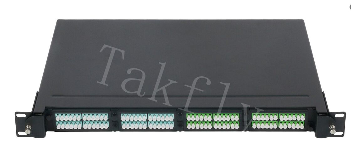 Painel de distribuição de fibra MPO/MTP 1U Rack-Mount, módulo de cassete pré-conectado, 4 slots, interface LC/MPO, para gerenciamento de fibra do data center