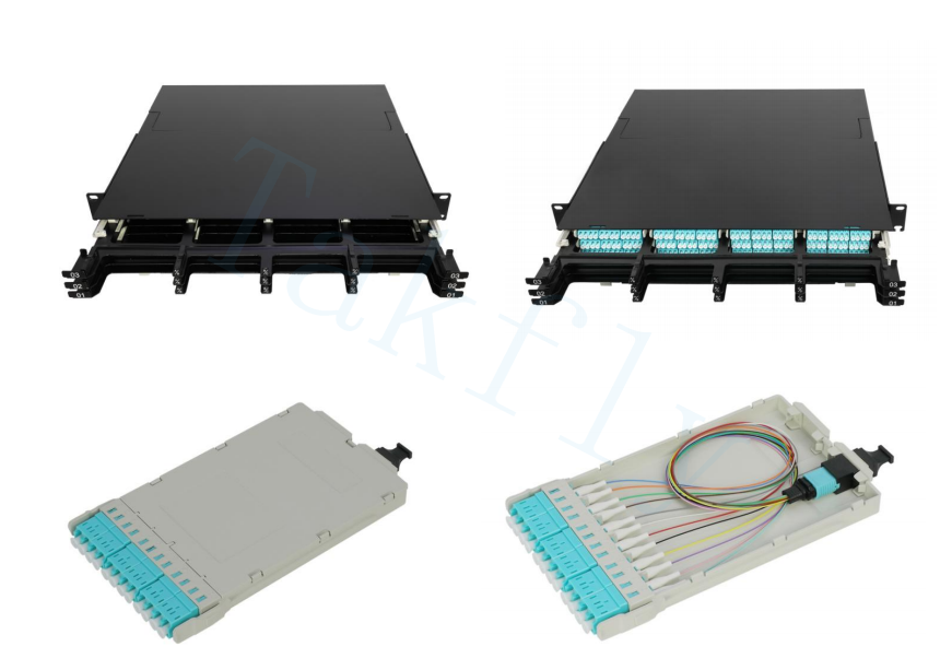 1U 144C High Density MPO Patch Panel 12 Cassetes, MPO para conversão LC, pré-terminado para SAN/LAN/Data Center