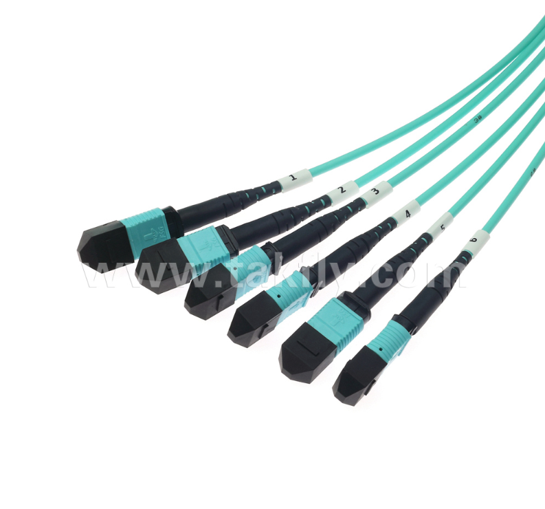 Cordão MPO/PC Trunk Patch de 72 núcleos ¢ Multimodo OM3, entrada 6×MPO para saída 6×MPO, baixa perda de inserção, para aplicações de Data Center de alta densidade e 40G/100G SR4/SR10