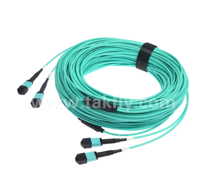 Mini cabo de patch tronco MPO/PC de 24 núcleos – multimodo OM3, entrada 2×MPO para saída 2×MPO, baixa perda de inserção, para data center de alta densidade e aplicações 40G/100G SR4