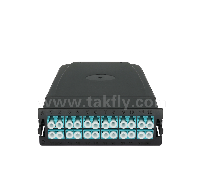 MPO/MTP para LC módulo de cassete pré-terminado 12 ou 24 núcleos, painel frontal duplex LC, adaptadores traseiros duplos MPO, plug-and-play para cablagem de data center de alta densidade