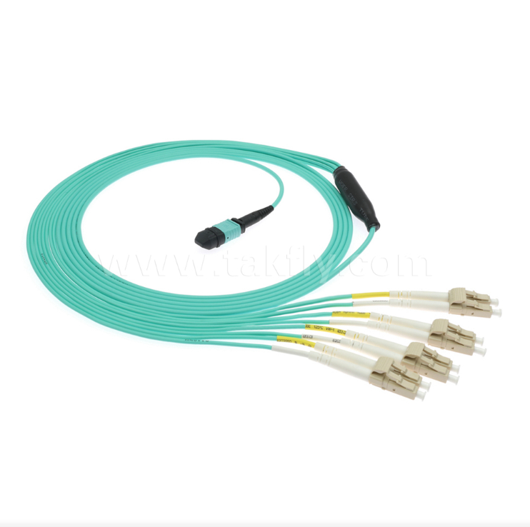 MPO/MTP-LC Breakout Patch Cord. Solução de cablagem de fibra óptica multi-núcleo de alta densidade.