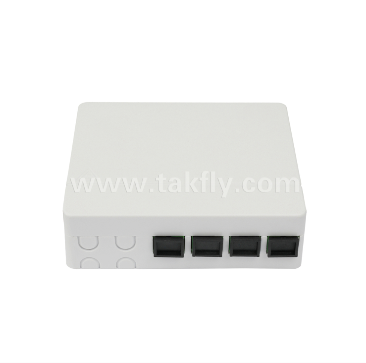 TKS-1806-04C-4 Port Fiber Termination Box - Surface Mount, SC/LC Compatible, Design modular para subsistemas de área de trabalho.